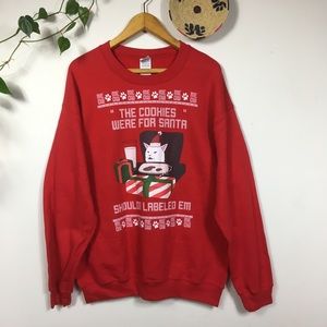 🎈last chance!🎈Christmas Graphic Sweatshirt Red Smudge Cat Meme Pullover Red